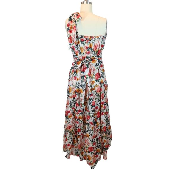 J CREW One Shoulder Beach Maxi Dress In Vintage Floral Size M Tiered Semi Sheer - Picture 3 of 9